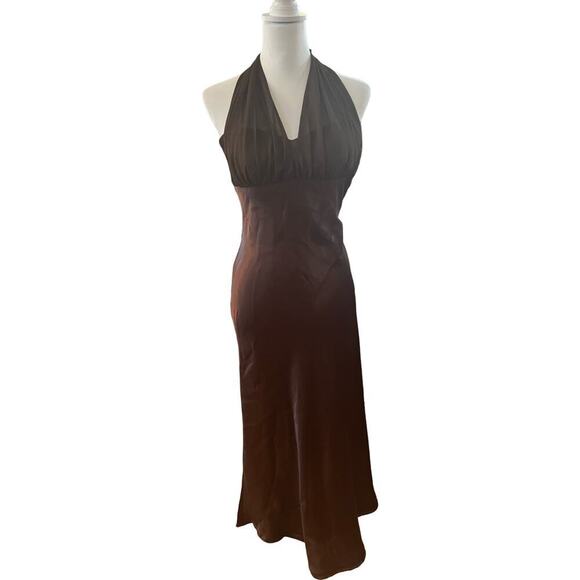 DAVIDS BRIDAL FORMAL BROWN SATIN GOWN SIZE 4 - Picture 1 of 7
